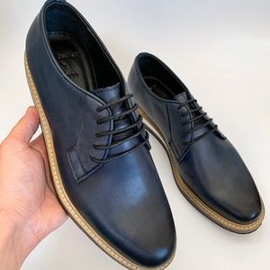 Navy Blue Derby Leather Dress Shoe
